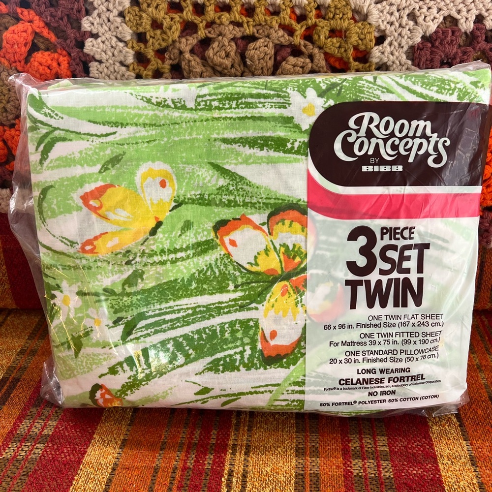 Vintage 70s ‘Spring Meadow’ Twin Sheet Set